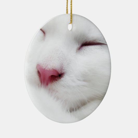 White Kitty Cat Sleeping Face Ornament (Rechts)