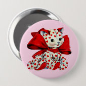 White Kitty Cat Vintag Valentine Art Button (Vorne & Hinten)