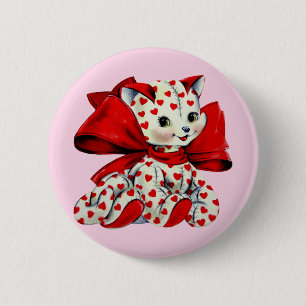 White Kitty Cat Vintag Valentine Art Button