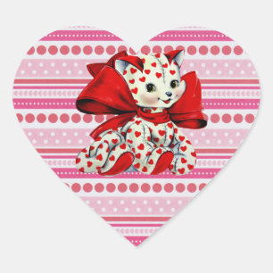 White Kitty Cat Vintag Valentine Art Herz-Aufkleber