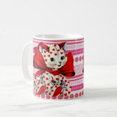 White Kitty Cat Vintag Valentine Art Kaffeetasse (Vorderseite Links)