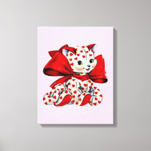 White Kitty Cat Vintag Valentine Art Leinwanddruck