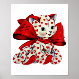 White Kitty Cat Vintag Valentine Art Poster