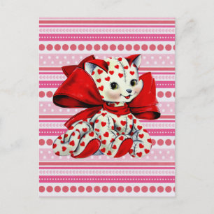 White Kitty Cat Vintag Valentine Art Postkarte