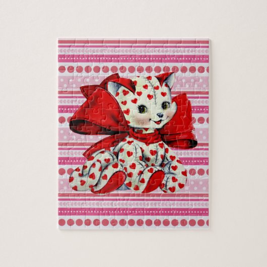 White Kitty Cat Vintag Valentine Art Puzzle (Vertikal)