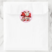 White Kitty Cat Vintag Valentine Art Runder Aufkleber (Tasche)