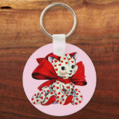 White Kitty Cat Vintag Valentine Art Schlüsselanhänger (Vorderseite)