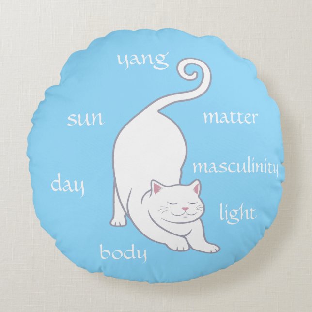 White Kitty Cat Yoga & Editable Text auf Türkis Rundes Kissen (Vorderseite)