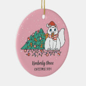 White Kitty Christmas Cat Snowy Winter Holiday Keramik Ornament (Rechts)