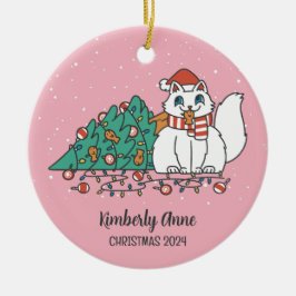 White Kitty Christmas Cat Snowy Winter Holiday Keramik Ornament