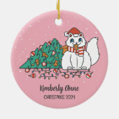 White Kitty Christmas Cat Snowy Winter Holiday Keramik Ornament (Hinten)