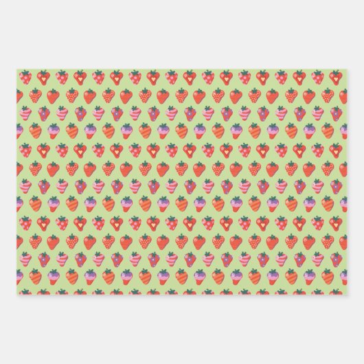 White-Kiwi-Plum Illustrierte Erdbeere Geschenkpapier Set (Vorderseite 3)