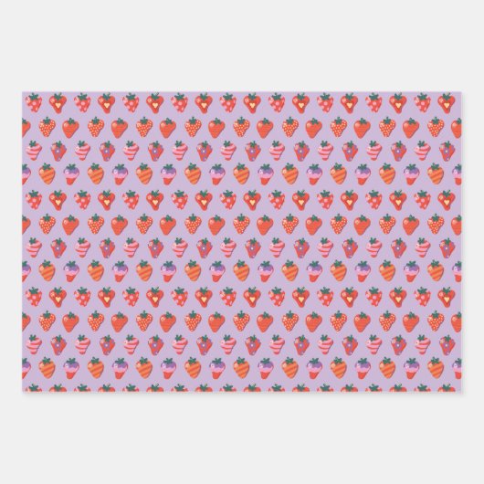 White-Kiwi-Plum Illustrierte Erdbeere Geschenkpapier Set (Vorderseite 2)