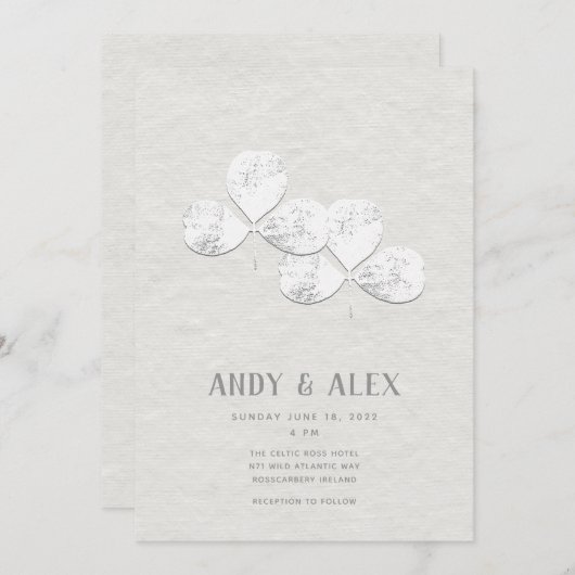 White Kleeblatt Wedding Einladung (Vorne/Hinten)