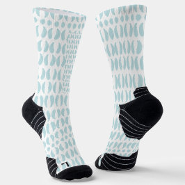 White knee-high socks with blue oval patterns socken