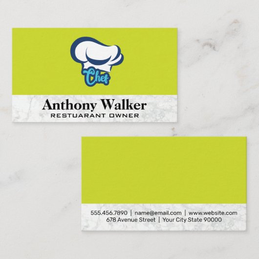 White Koch Hat | Hintergrund aus weißem Marmor Visitenkarte (Vorne/Hinten)