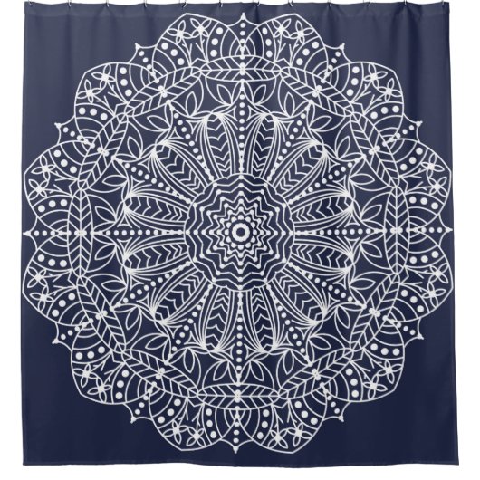 White Kontur Bohemisch Floral Mandala Duschvorhang (Vorderseite)