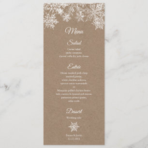 White & Kraft Snowflakes Elegante Winter Weihnacht Menükarte