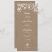 White & Kraft Snowflakes Elegante Winter Weihnacht Menükarte (Vorne/Hinten)