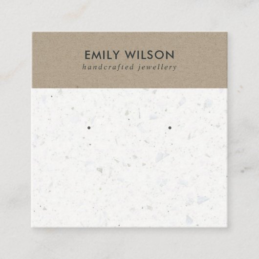 WHITE KRAFT TERRAZZO STUD EARRING DISPLAKARTE QUADRATISCHE VISITENKARTE