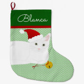 White Kurzhaar Santa Cat Personalisiert Großer Weihnachtsstrumpf (Vorderseite)