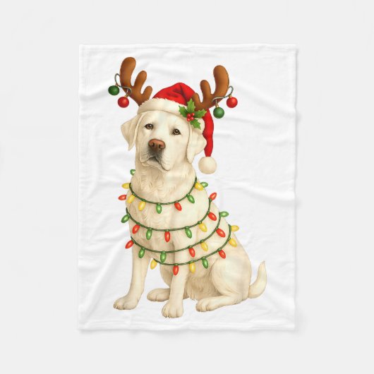 White Lab Christmas Tree Light Pajama Labrador Dog Fleecedecke (Vorderseite)