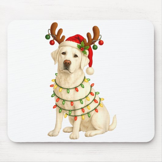 White Lab Christmas Tree Light Pajama Labrador Dog Mousepad (Vorne)