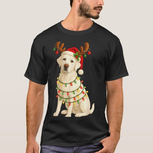 White Lab Christmas Tree Light Pajama Labrador Dog T-Shirt (Vorderseite)