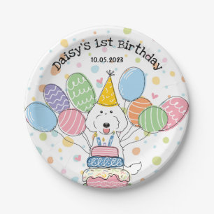 White Labradoodle Hund Geburtstagsparty Paper Tell Pappteller