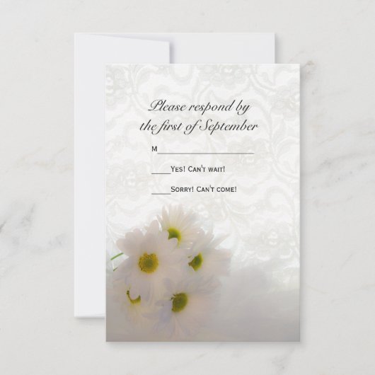 White Lace and Daisisises Wedding RSVP Karte (Vorderseite)