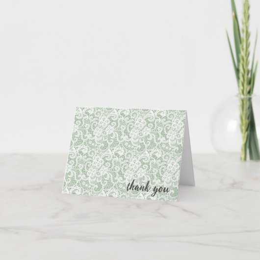 White Lace auf Sage Green Vielen Dank Dankeskarte (Vorderseite)