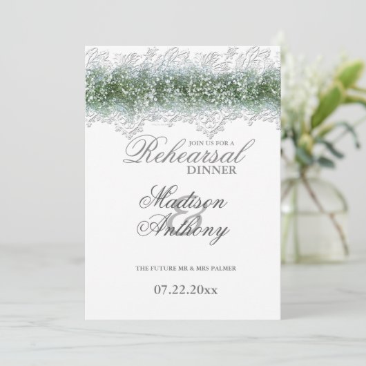 White Lace & Babies Probe Dinner Einladung (Stehend Vorderseite)