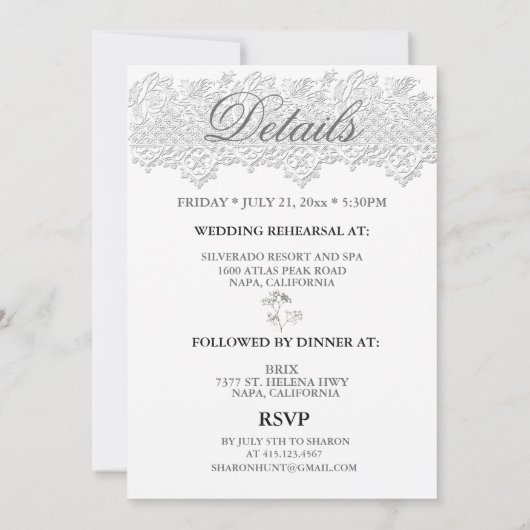 White Lace & Babies Probe Dinner Einladung (Rückseite)