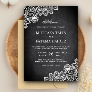 White Lace Black Chalkboard Islamische Hochzeit Einladung