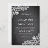 White Lace Black Chalkboard Islamische Hochzeit Einladung (Vorderseite)