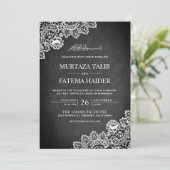 White Lace Black Chalkboard Islamische Hochzeit Einladung (Stehend Vorderseite)