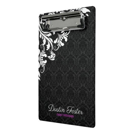 White Lace Black Damasks Mini Klemmbrett (Gewinkelt2)