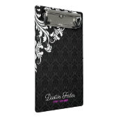 White Lace Black Damasks Mini Klemmbrett (Schrägansicht)