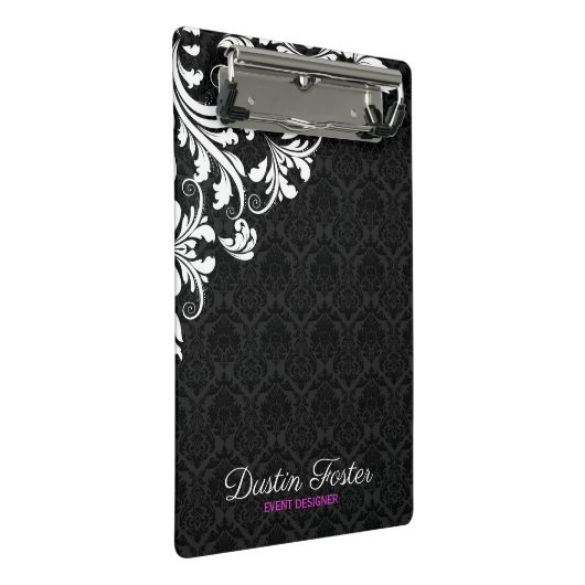 White Lace Black Damasks Mini Klemmbrett (Schrägansicht)