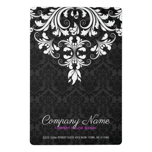 White Lace Black Damasks Mini Klemmbrett (Rückseite)
