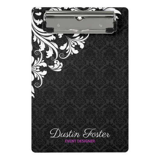 White Lace Black Damasks Mini Klemmbrett (Vorderseite)
