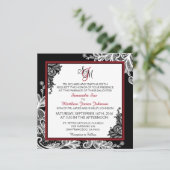 White Lace Black Modern Goth Wedding Einladung (Stehend Vorderseite)