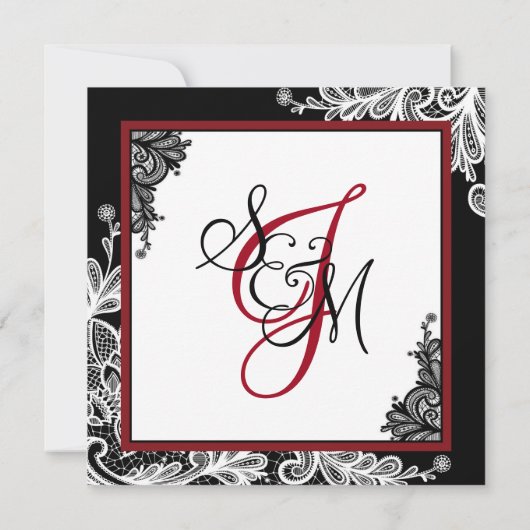 White Lace Black Modern Goth Wedding Einladung (Rückseite)