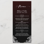 White Lace Black und Burgund Wedding Menu Menükarte (Vorderseite)
