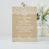 White Lace Brown Paper Wedding Einladung (Stehend Vorderseite)