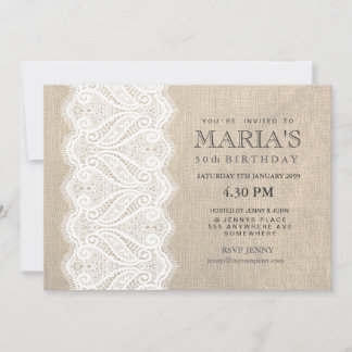 White Lace & Burlap 50. Geburtstagsparty Einladung