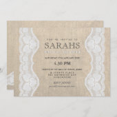 White Lace & Burlap Brautparty Party laden ein Einladung (Vorne/Hinten)