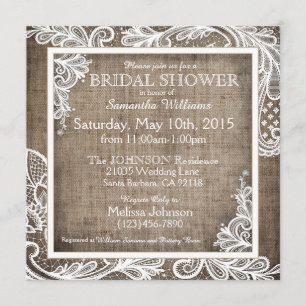 White Lace Burlap Modern Goth Brautparty Einladung
