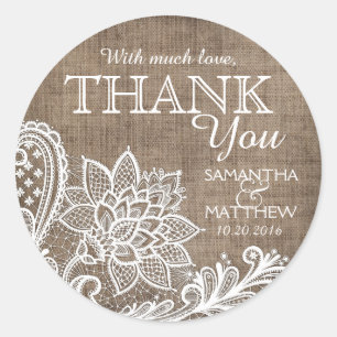 White Lace Burlap Modern Goth Danke Label Runder Aufkleber