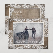 White Lace Burlap Modern Goth Foto Save the Date Ankündigungspostkarte (Vorne/Hinten)